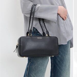 Veronica Beard Black Leather Double-Handle Satchel
